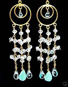 14K GF Peruvian Opal London Topaz Aquamarine Earrings  