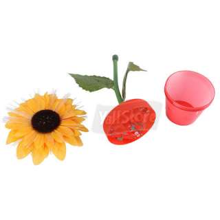 Sunflower Transparent Vase Red Base Artificial Bonsai NEW  