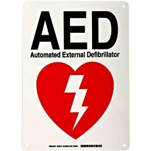   Red on White AED Sign, Legend AED Automated External Defibrillator