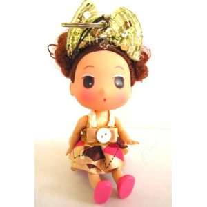  Brown Bow Mini Girl Baby Doll Keychain, with Moveable Head 