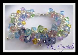 OOAK Heavily Beaded Charm Bracelet w Swarovski Crystals & Sterling 