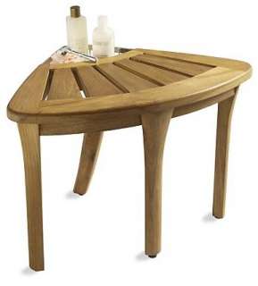 CORNER TEAK BATH SHOWER STOOL SEAT BENCH w/ BASKET  