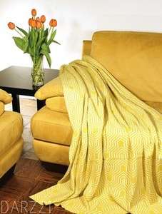   Yellow & White Geometric Design 100% Cotton Woven Throw Blanket Afghan