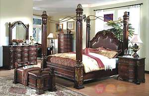 King Poster Canopy Bed Marble top 5 piece Bedroom Set  