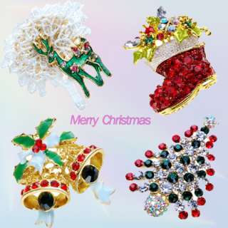 Christmas Tree/Jingle Bell/Santa Boot/Deer Brooch Pin Xmas Gift  