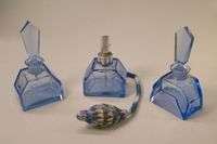 SALE (3) Vintage Czech Cut Glass Perfume Bottles Set  