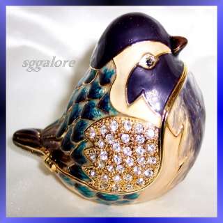   Crystals BeJeweled Chubby BIRD Trinket Jewelry Message Hinged Box