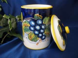   Italian Pottery BISCOTTI JAR CANISTER Tuscan Lemons Grapes  