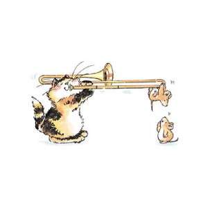 Penny Black Rubber Stamp Music Trombone Cat Cute  