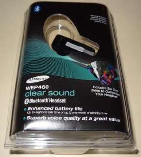 Samsung WEP460 Bluetooth Headset Wireless with 6 Cool Skins NEW  