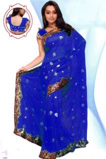 NW Bollywood Sequin Embroidery Wedding Sari Saree Boho  