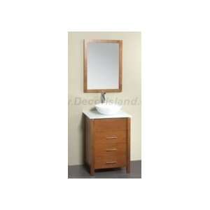   Bathroom Vanity Set W/ Round Ceramic Vessel Sink & Wood Framed Mirror