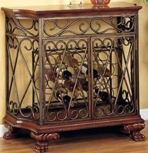 Wrought Iron Wooden Wine Rack Cabinet Buffet Bar Table  