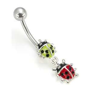  Belly Button Curved Barbell Double Ladybug Navel Ring 