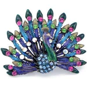    Colorized Peacock Swarovski Crystal Bird Pin Brooch Jewelry