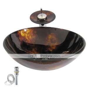 Victory Round Black Tempered glass Vessel Sink With Waterfall Faucet 