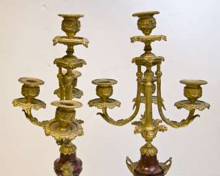 Antique French Gilt Bronze Rouge Marble Candelabra  