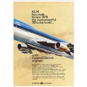   1975 KLM Airlines Boeing 747B GE CF6 Engines Print Ad