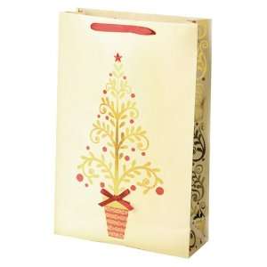  Double Bottle Golden Trees Wine Bag w/ Red Ribbon Handle 