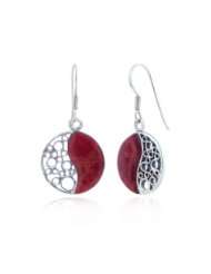 Sterling Silver Red Coral Yin Yang Symbol Earrings for Women