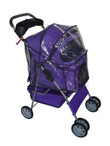 Purple 4 Wheels Pet Dog Cat Stroller w/Rain Cover 814836010818  