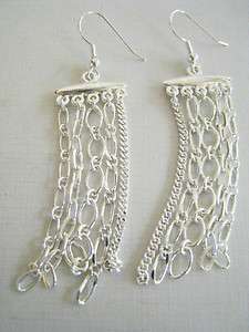 Dangling Silver Plated Multiple Chain Earrings  