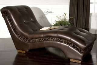 Dark Brown Espresso CURVE CHAISE LOUNGE Chair w/ Animal Print Hardwood 