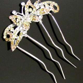    1p Austrian rhinestone crystal butterfly hair comb fork
