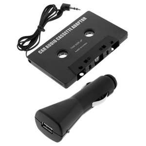 GTMax Black USB Car Charger Adapter + Black Car Stereo Audio Cassette 