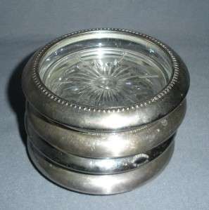 SILVERPLATE GLASS BEVERAGE COASTERS VINTAGE BARWARE  