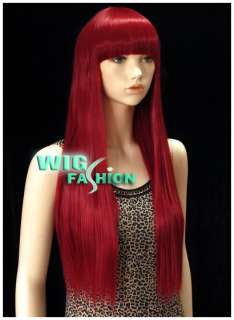 New Irregular Long Straight 27 in. Dark Red Hair Wig With Bangs  