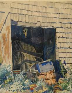 Homer W. Colby ~ Maine Impressionist Nautical Lobster Traps Watercolor 
