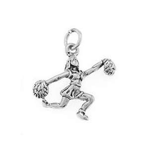  Sterling Silver Cheerleader with Pom Poms Charm Jewelry