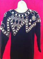 LAUREN ALEXANDRA Black FUZZY BEADED ANGORA Sz S P Womens Sweater Dress 