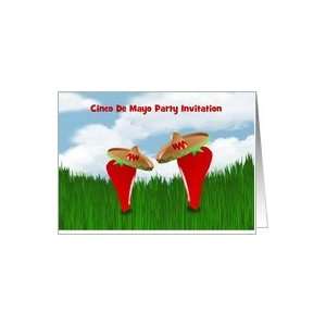   De Mayo party Invitation with chilis wearing sombrero custom card Card