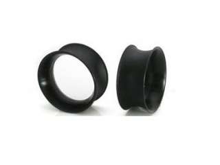 PAIR (2) BLACK EAR SKIN PLUGS TUNNELS SILICONE GAUGES 6G 1 DOUBLE 