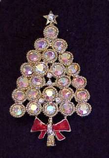   SPARKLING AURORA BOREALIS CRYSTAL RHINESTONE CHRISTMAS TREE PIN BROOCH