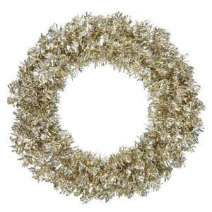    Champagne Wide Cut Laser Tinsel Artificial Christmas Wreath   Unlit