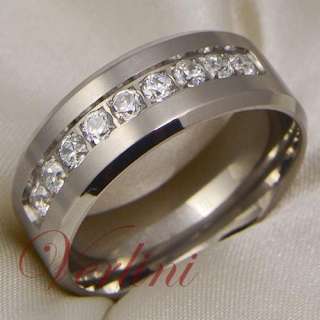 8MM Titanium Ring Diamond Simulated Wedding Band Mens & Womens Bridal 