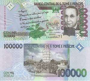   St. Thomas & Prince) 100000 Dobras Banknote World Money Currency Bill