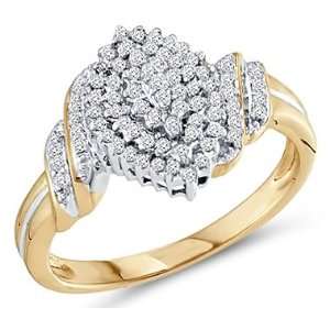  Diamond Cluster Ring 10k Yellow Gold Promise Band (1/4 