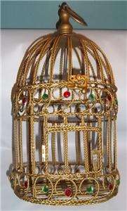 Decorative Gold Tone Metal Christmas Birdcage Bird Cage Red & Green 