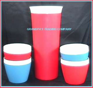 Plastic Pitcher & 4 Glasses THERM WARE Red White & Blue  