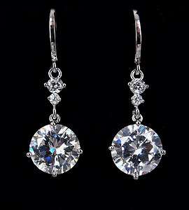   Cut Created Diamond 18K GP White Gold Huggies Hoop Dangle Earrings