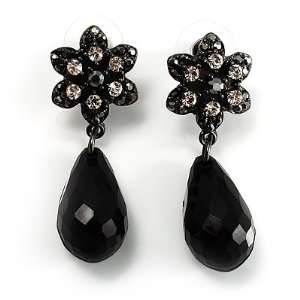  Black Crystal Floral Bead Drop Earrings Jewelry
