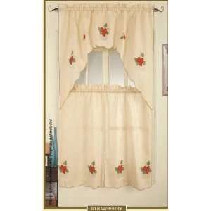  Strawberry Swag & Tiers 3pc Set Kitchen Curtain 