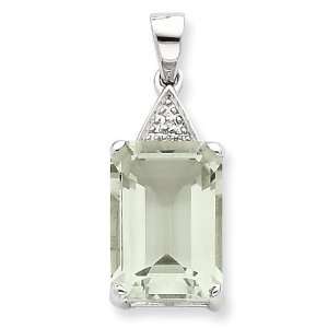   Emerald cut Green Amethyst & Diamond Pendant Vishal Jewelry Jewelry