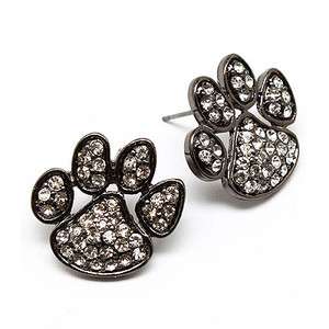 Puppy Paw Crystal Pave Fashion Stud Earrings Hematite  