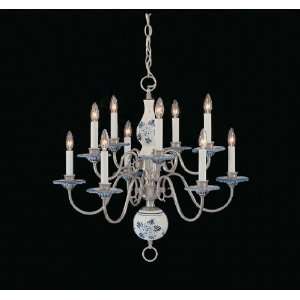   Blue Delft Chandelier 10Lt Roman Bronze Multi Delft