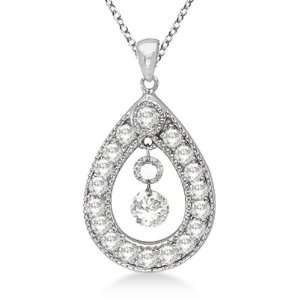  Vintage Diamond Teardrop Pendant Necklace 14k white Gold 